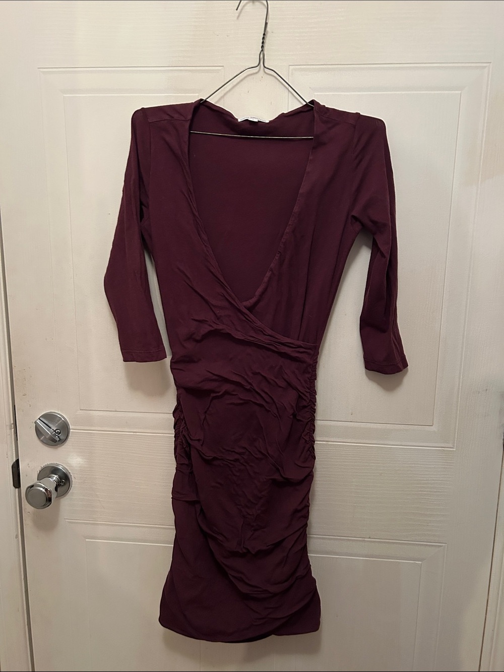 James Perse Plum Long-Sleeve Wrap Ruched Dress